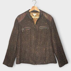 🦜 Chico's Metallic Jacket Sz 3 / XL Lined Full Zip Pockets Rustic Steampunk